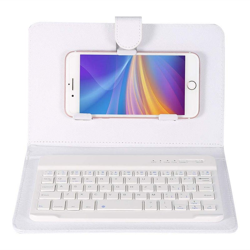 fosa Bluetooth Keyboard with Portfolio Flip Leather Case Cover Detachable Keyboard for 4.5'' 6.8'' iOS, Android and Smart Phones White - Image 1